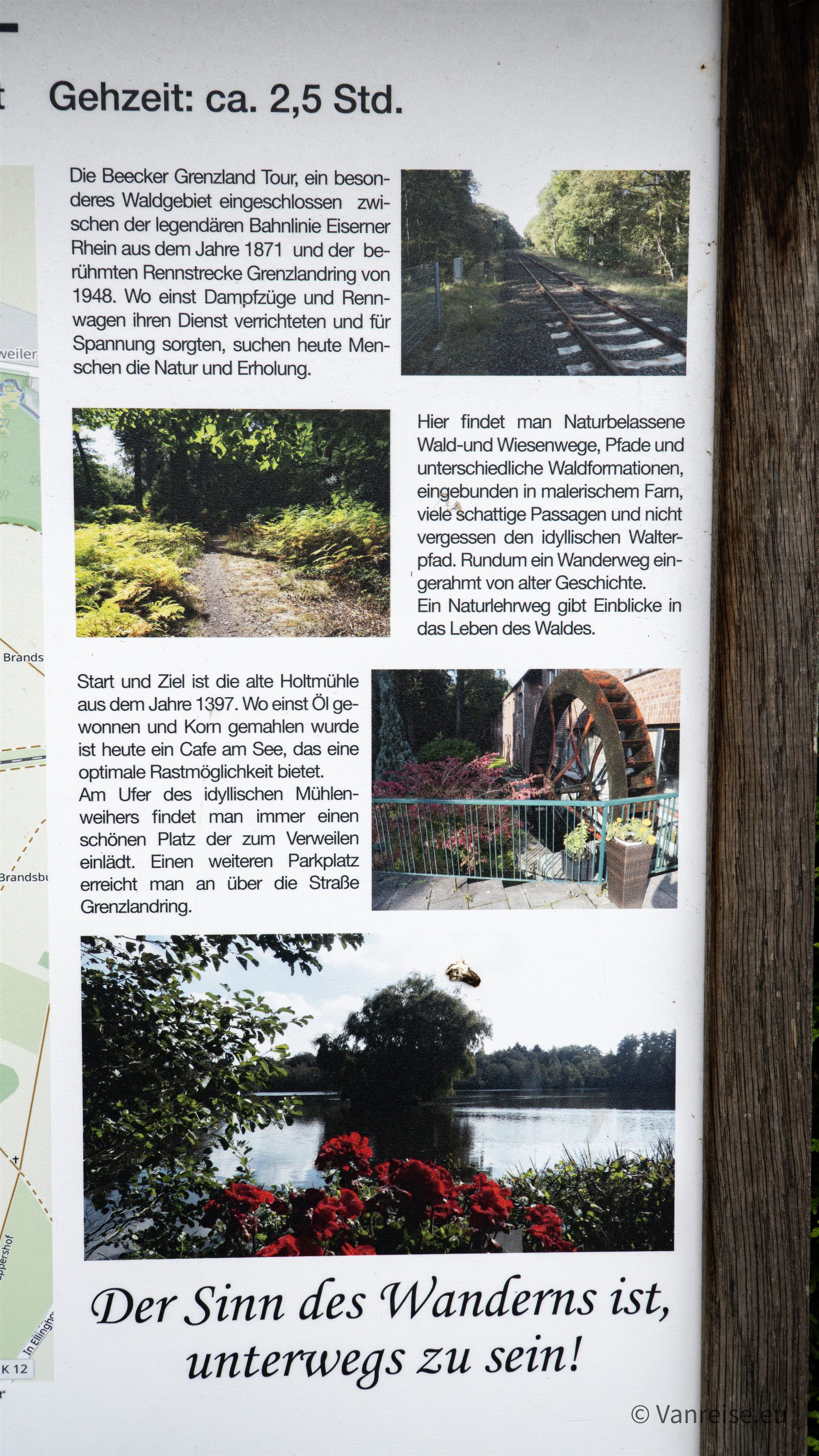 Informationstafel zur Beecker Grenzland Tour mit Start und Ziel an der Holtmühle