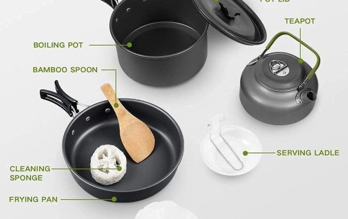 Camping Cookware 10-Piece Set for 3 People